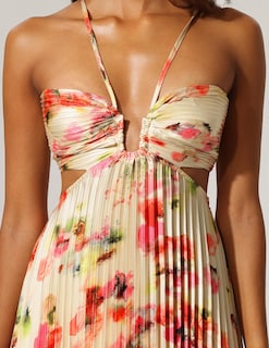 Foto 5 | Vestido Tsukko, Atractivo, Halter, Plisado, Con Estampado Floral, Para Playa - Venta Internacional.