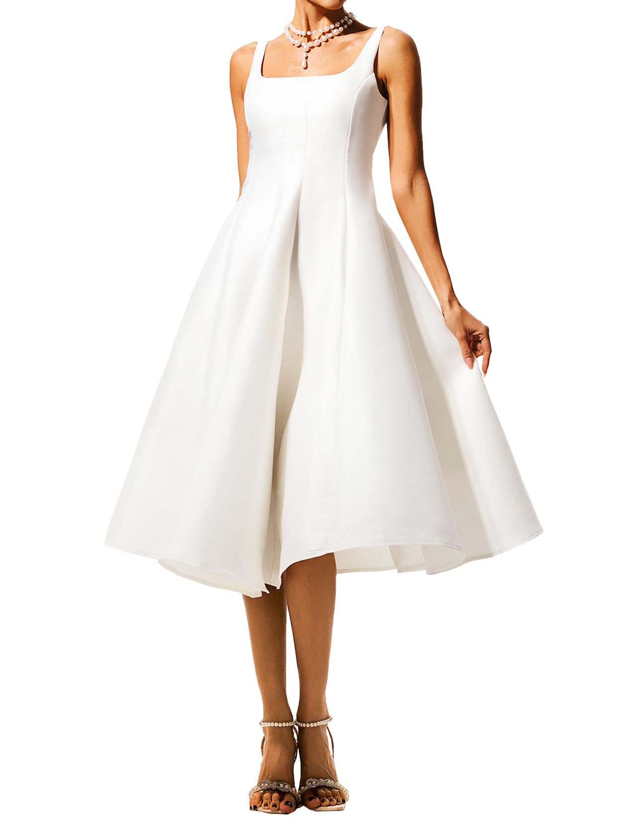 Foto 2 pulgar | Vestido Tsukko Sin Mangas De Verano En A Line Swing Para Mujer, Color Blanco - Venta Internacional.