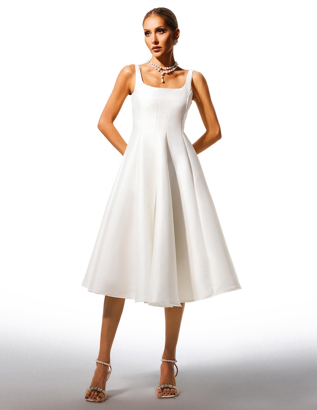 Foto 3 pulgar | Vestido Tsukko Sin Mangas De Verano En A Line Swing Para Mujer, Color Blanco - Venta Internacional.