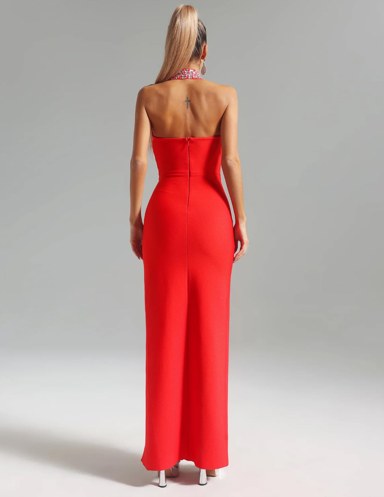 Foto 6 pulgar | Vestido Bella Barnett Con Vendaje De Strass Maxi Bodycon Rojo - Venta Internacional.