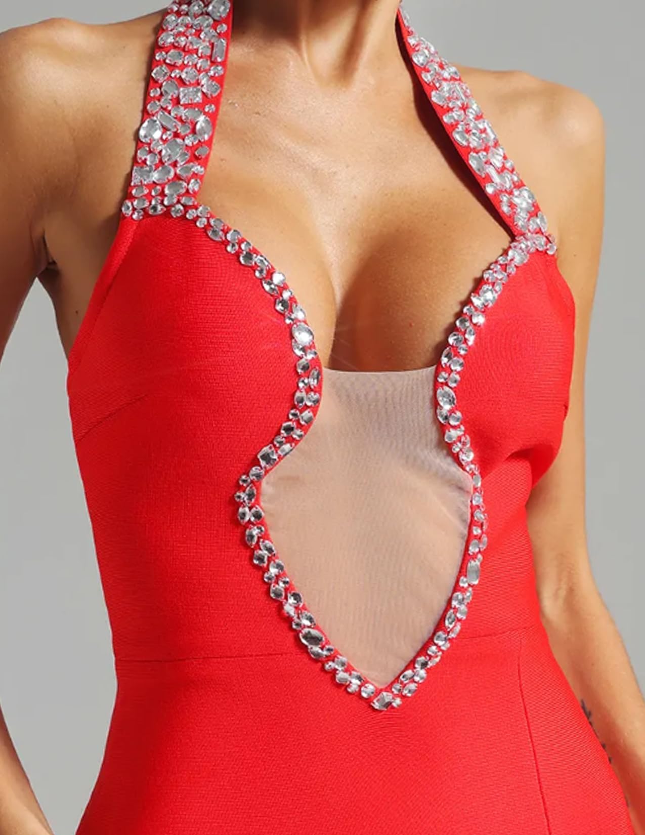 Foto 7 pulgar | Vestido Bella Barnett Con Vendaje De Strass Maxi Bodycon Rojo - Venta Internacional.