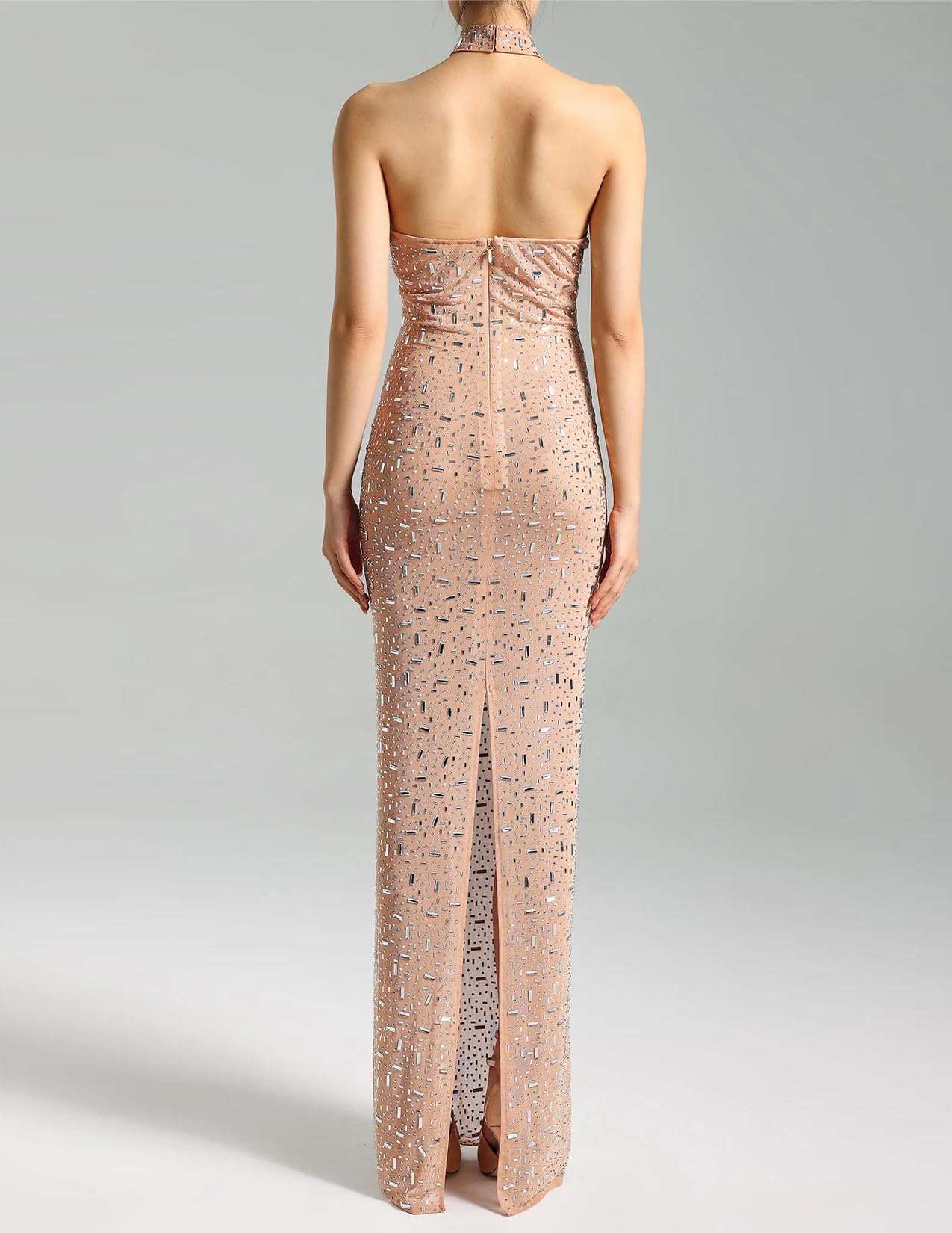 Foto 4 pulgar | Vestido Bella Barnett De Malla Beige Con Strass Sin Mangas - Venta Internacional.