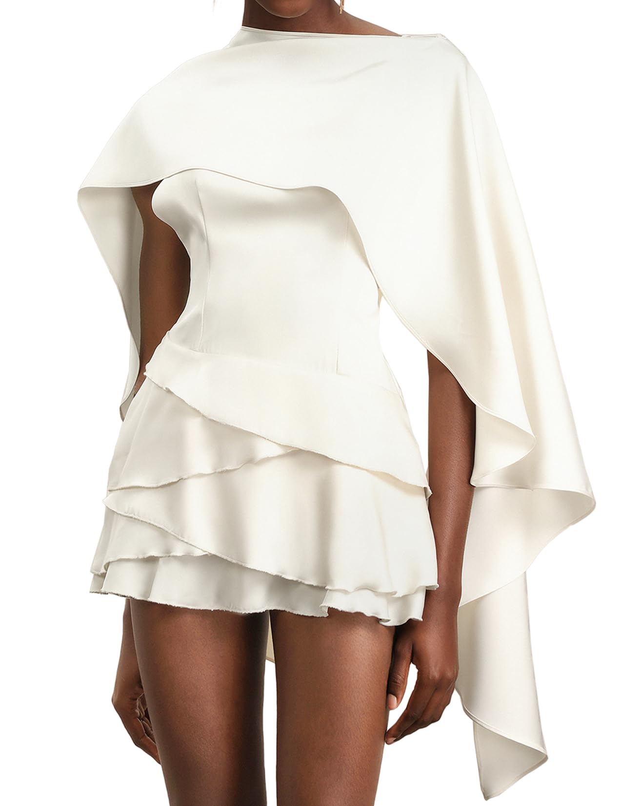 Foto 2 pulgar | Vestido Tsukko, Blanco, Sin Mangas, Sin Espalda, Escalonado, Mini Para Mujer - Venta Internacional.