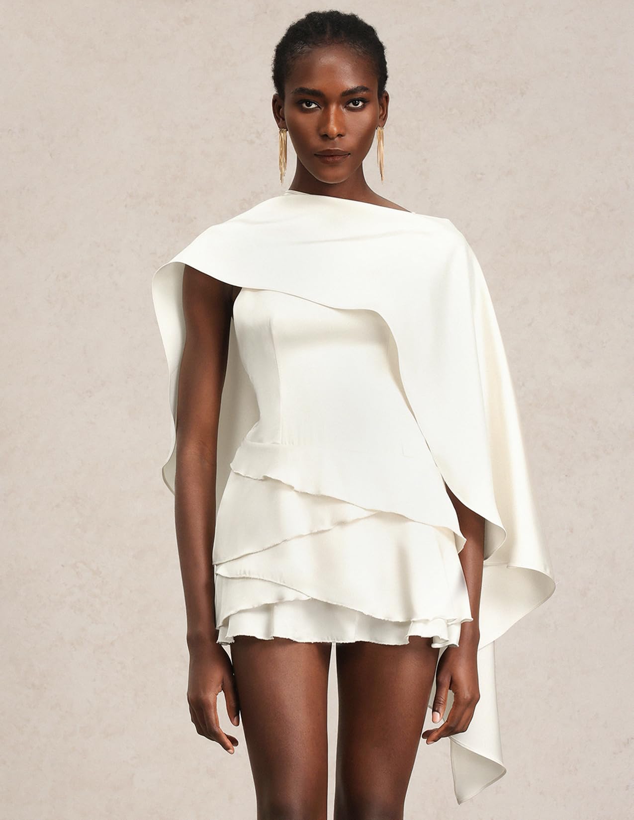 Foto 2 | Vestido Tsukko, Blanco, Sin Mangas, Sin Espalda, Escalonado, Mini Para Mujer - Venta Internacional.