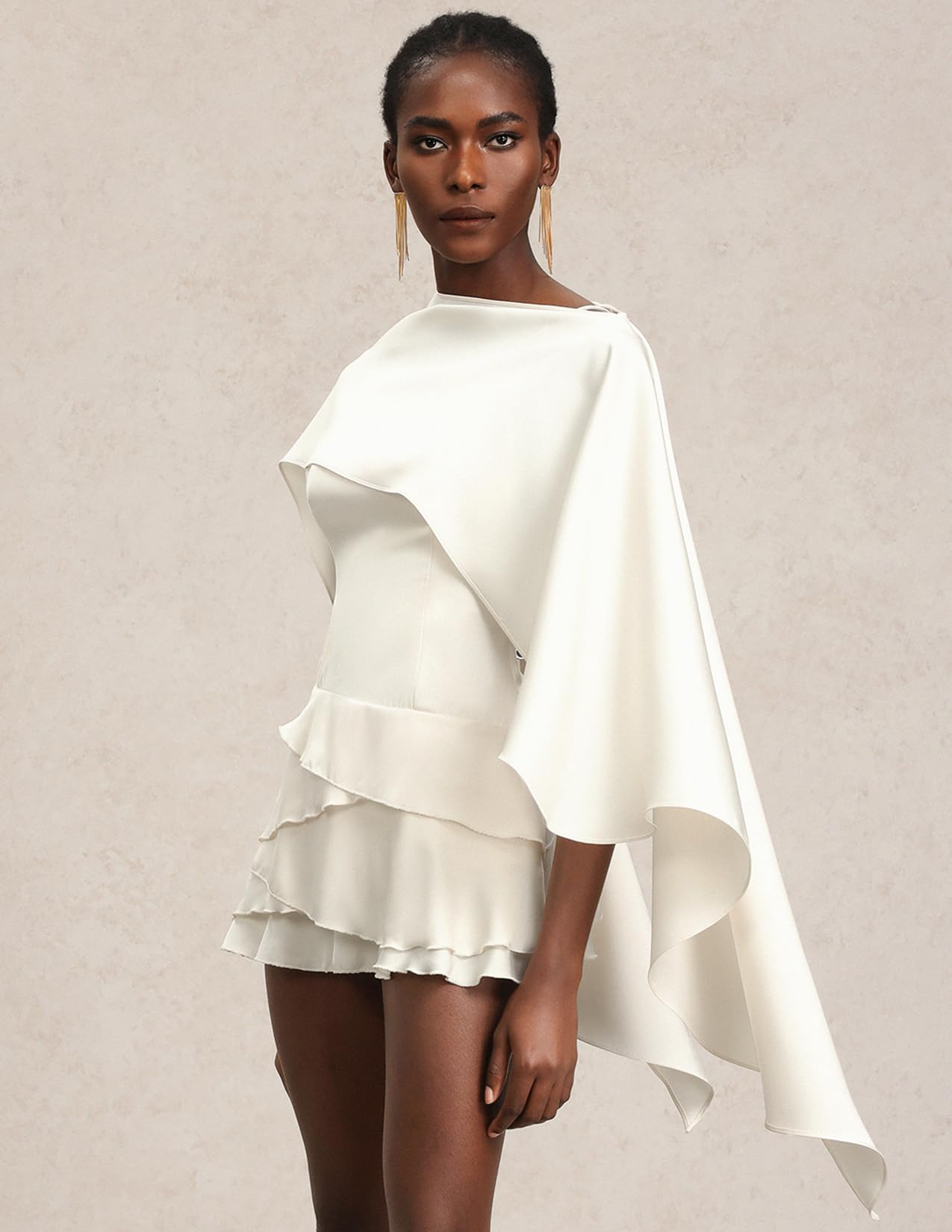 Foto 4 pulgar | Vestido Tsukko, Blanco, Sin Mangas, Sin Espalda, Escalonado, Mini Para Mujer - Venta Internacional.