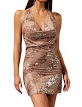 Vestido De Fiesta Tsukko Con Lentejuelas, Elegante, Halter, Opulento, Negro - Venta Internacional.