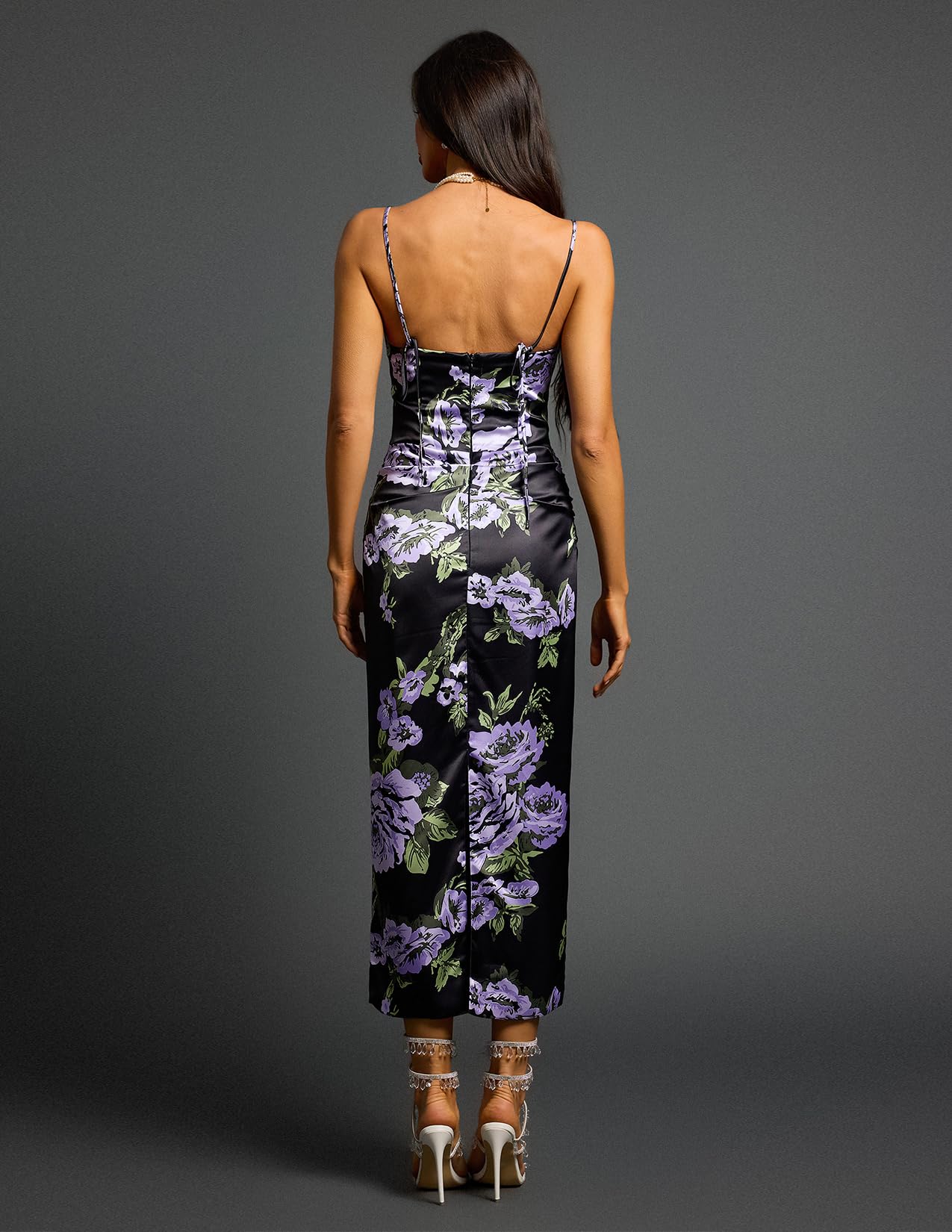 Foto 3 pulgar | Vestido Bella Barnett Con Corsé Midi Morado Con Tirantes Finos Para Mujer - Venta Internacional.