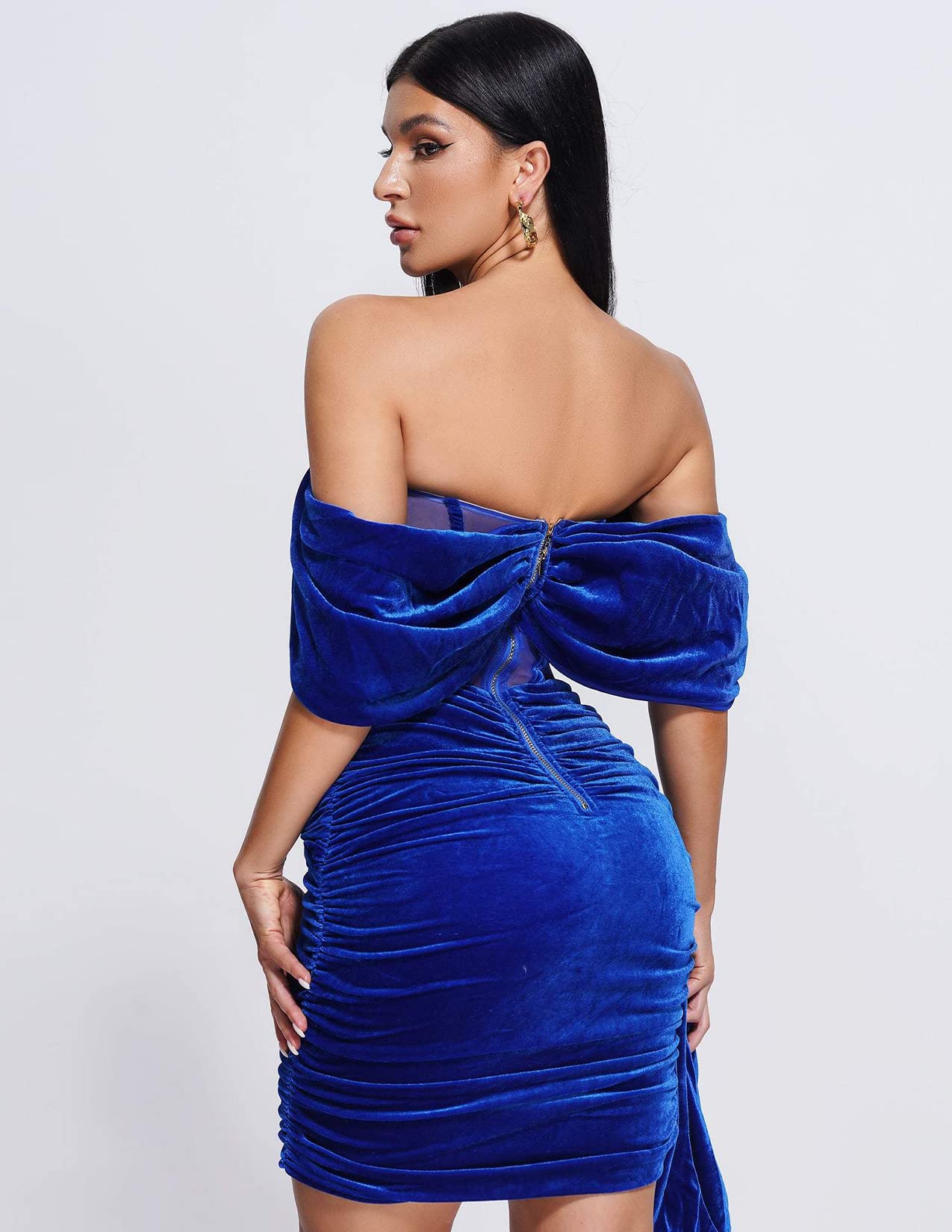 Foto 3 pulgar | Minivestido Bella Barnett Con Corsé De Terciopelo Con Hombros Descubiertos, Azul - Venta Internacional.