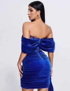 Foto 2 | Minivestido Bella Barnett Con Corsé De Terciopelo Con Hombros Descubiertos, Azul - Venta Internacional.