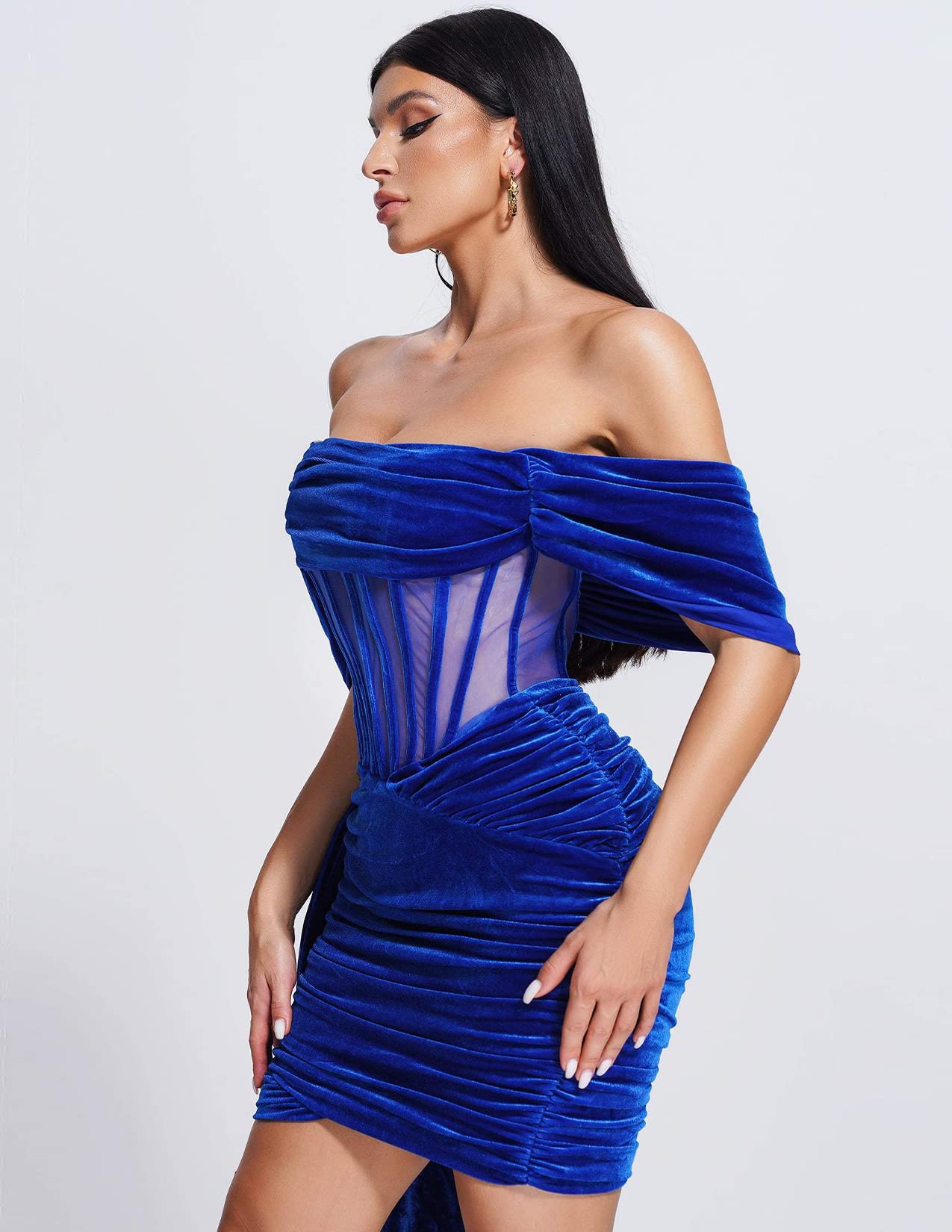 Foto 4 pulgar | Minivestido Bella Barnett Con Corsé De Terciopelo Con Hombros Descubiertos, Azul - Venta Internacional.