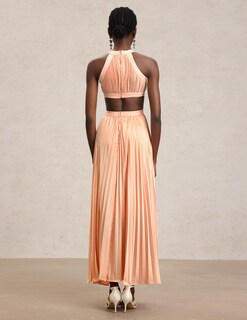 Foto 3 | Vestido Tsukko, Elegante, De Gasa, Color Melocotón, Cuello Halter Cruzado - Venta Internacional.