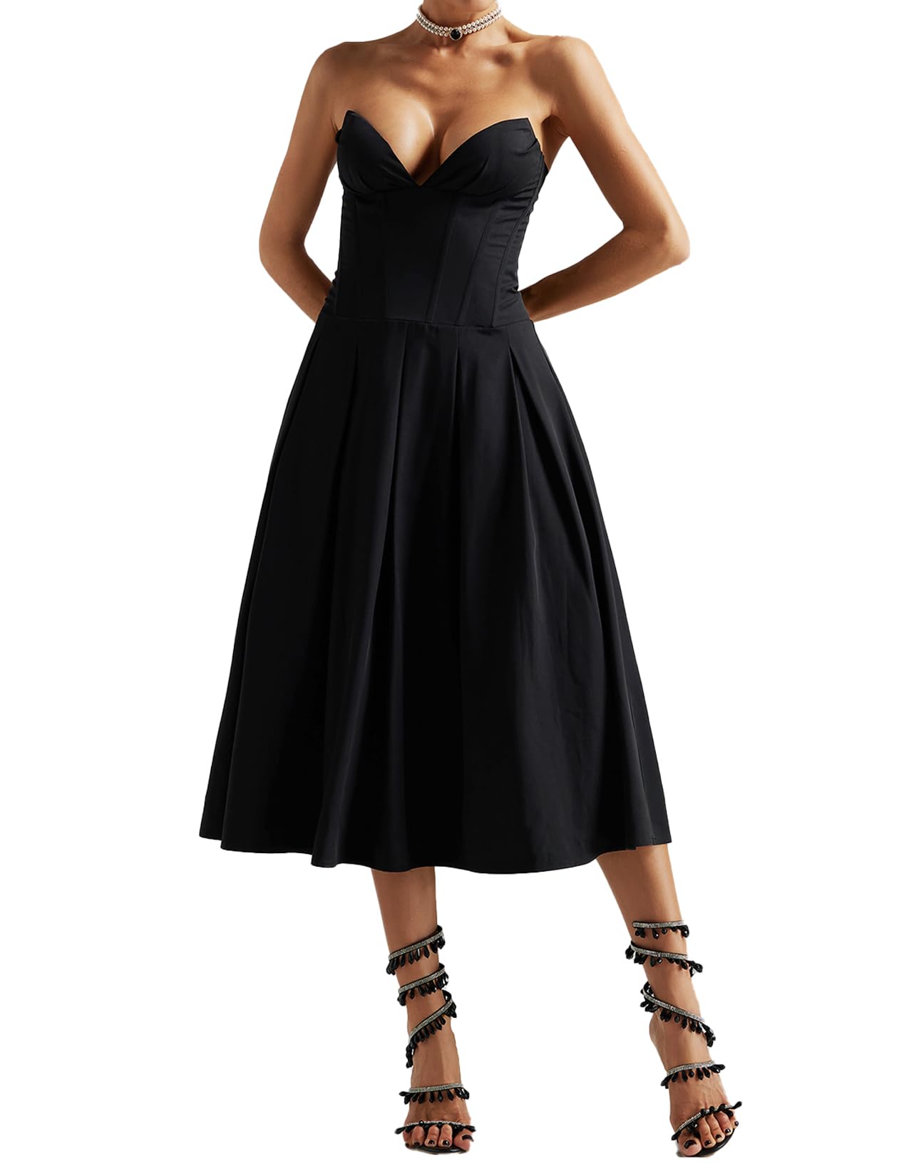 Foto 2 pulgar | Vestido Bella Barnett Corsé Negro Elegante Plisado Para Mujer - Venta Internacional.