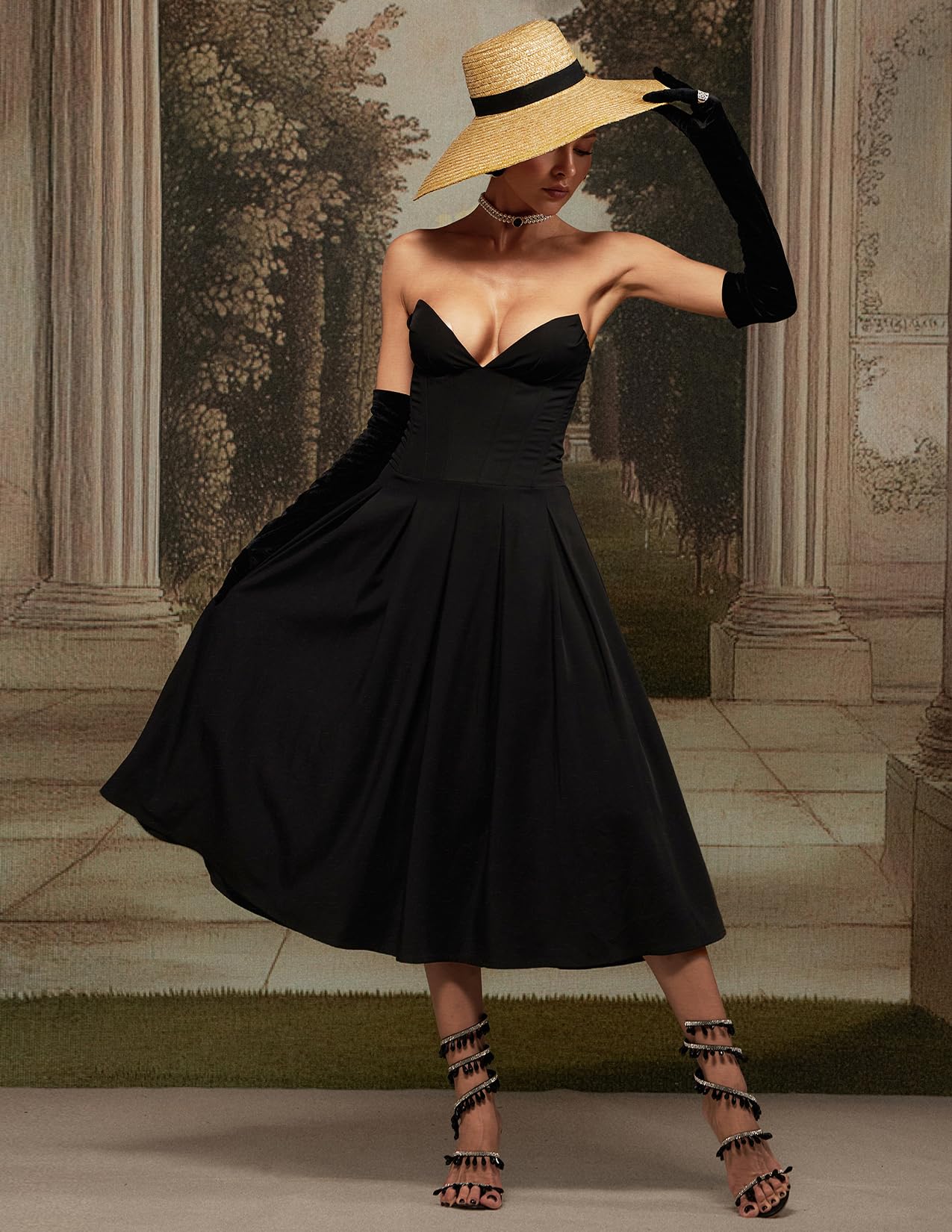 Foto 3 pulgar | Vestido Bella Barnett Corsé Negro Elegante Plisado Para Mujer - Venta Internacional.