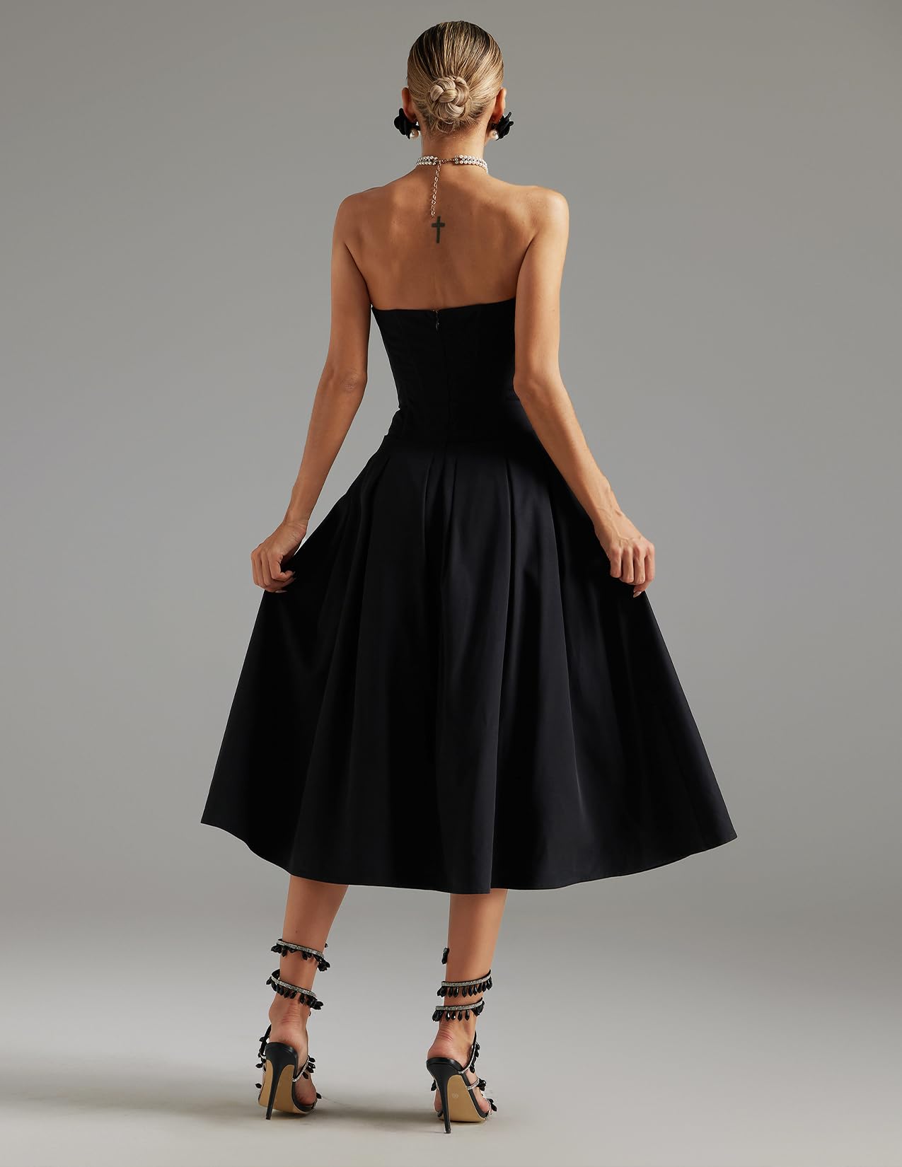 Foto 5 pulgar | Vestido Bella Barnett Corsé Negro Elegante Plisado Para Mujer - Venta Internacional.