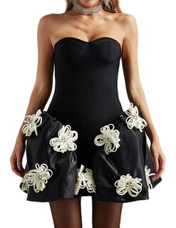 Foto 1 | Vestido Bella Barnett Line Con Estampado De Flores, Vendaje Negro Sin Espalda - Venta Internacional.