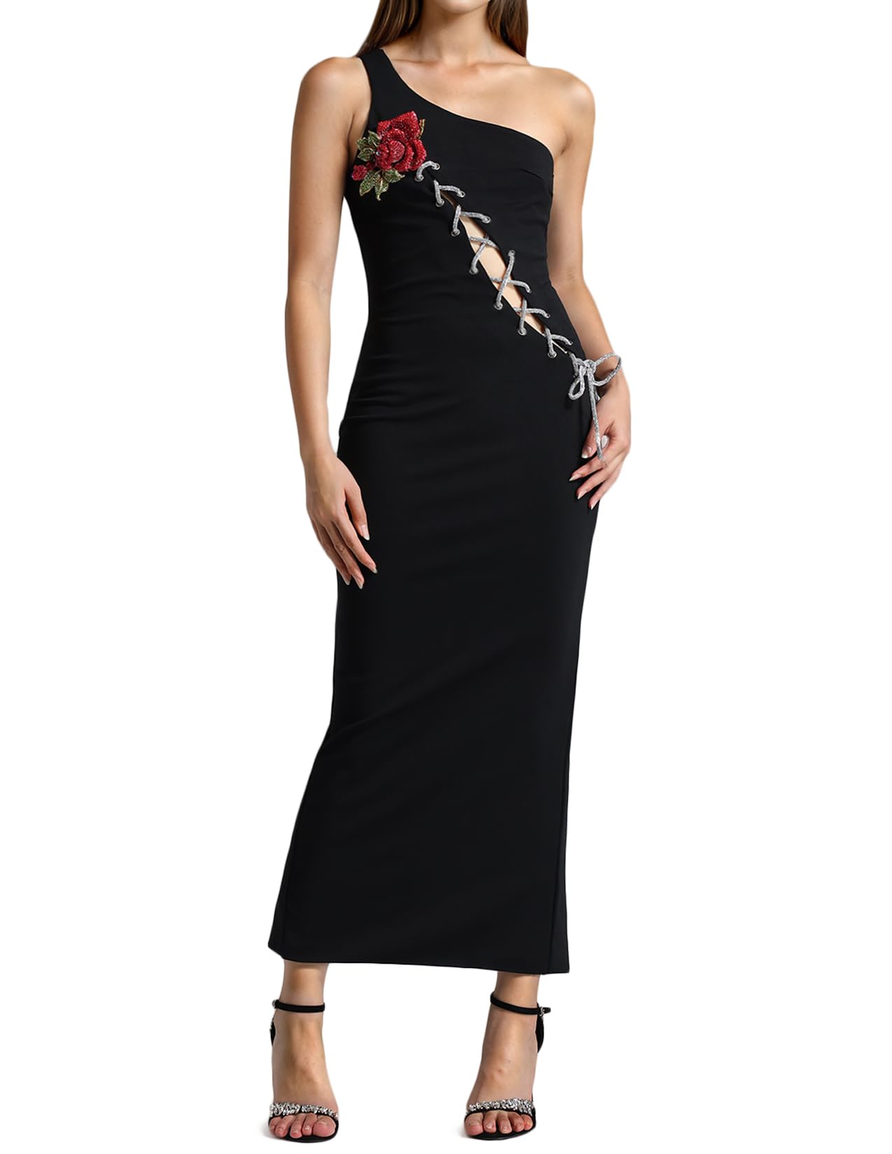 Foto 2 pulgar | Vestido Bella Barnett Maxi Negro Con Cierre De Vendaje En Un Solo Hombro - Venta Internacional.