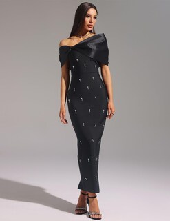 Foto 2 | Vestido De Cóctel Bella Barnett Elegante Negro Con Hombros Descubiertos - Venta Internacional.