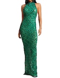 Vestido Bella Barnett Con Lentejuelas Halter, Silueta De Cola De Pez, Verde Vivo - Venta Internacional.