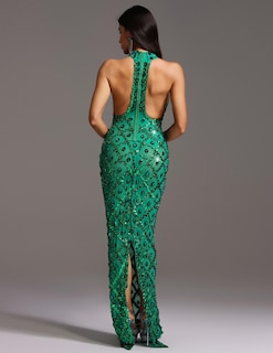 Foto 3 | Vestido Bella Barnett Con Lentejuelas Halter, Silueta De Cola De Pez, Verde Vivo - Venta Internacional.