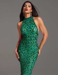 Foto 4 | Vestido Bella Barnett Con Lentejuelas Halter, Silueta De Cola De Pez, Verde Vivo - Venta Internacional.
