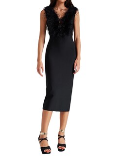 Foto 1 | Vestido Bella Barnett Con Cuello En V, Vendaje Negro Con Plumas, Sin Mangas - Venta Internacional.