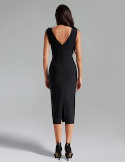 Foto 4 | Vestido Bella Barnett Con Cuello En V, Vendaje Negro Con Plumas, Sin Mangas - Venta Internacional.