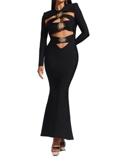 Foto 1 | Vestido Bella Barnett Con Abertura Larga Sin Mangas En Forma De Diamante Negro - Venta Internacional.