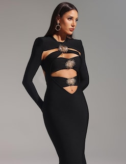 Foto 4 | Vestido Bella Barnett Con Abertura Larga Sin Mangas En Forma De Diamante Negro - Venta Internacional.