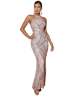 Foto 1 | Vestido Bella Barnett Con Cuello Halter Y Lentejuelas Maxi Rosa Para Mujer - Venta Internacional.