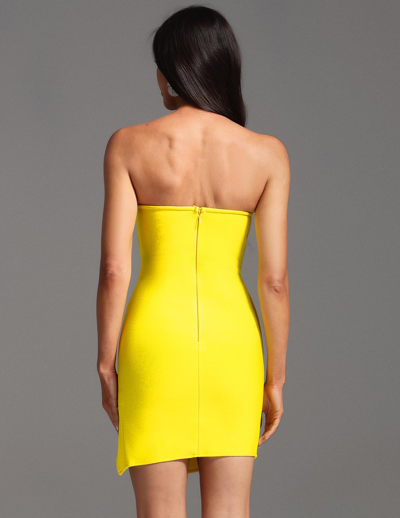Foto 5 pulgar | Vestido Bella Barnett Atractivo Sin Tirantes Amarillo Con Abertura Alta - Venta Internacional.