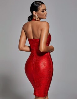 Foto 3 | Vestido De Noche Bella Barnett Halter Bodycon Sin Espalda Rojo - Venta Internacional.