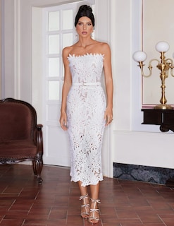 Foto 2 | Vestido Bella Barnett Con Vendaje Midi Vintage De Encaje Blanco Para Mujer - Venta Internacional.