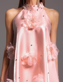 Foto 5 | Vestido Bella Barnett Dreamy Halter Rosa Con Cristales Florales Satinados - Venta Internacional.