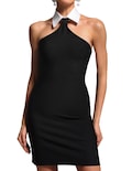 Vestido Bella Barnett Distintive White Cuello Halter Black - Venta Internacional.
