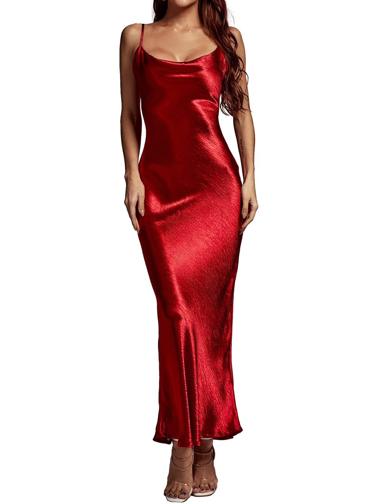 Foto 2 pulgar | Vestido Bella Barnett Satinado Con Tirantes Finos Sin Espalda, Rojo - Venta Internacional.