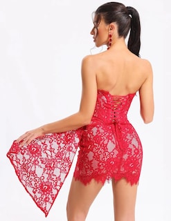 Foto 4 | Vestido Bella Barnett Elegante De Encaje Asimétrico Rojo Para Invitada A La Boda - Venta Internacional.