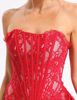 Foto 5 | Vestido Bella Barnett Elegante De Encaje Asimétrico Rojo Para Invitada A La Boda - Venta Internacional.