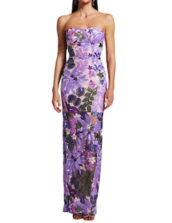 Foto 1 | Vestido Bella Barnett Vestido Largo De Lentejuelas Tubulares Con Estampado Floral Morado - Venta Internacional.