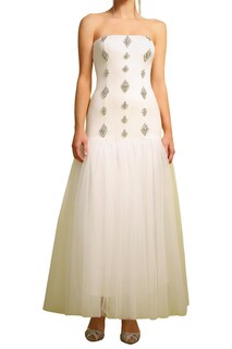 Foto 1 | Vestido Bella Barnett Blanco Sin Mangas En Tubo Y Malla Diamantada De Tul - Venta Internacional.