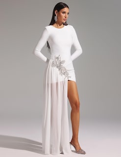 Foto 2 | Vestido De Noche Bella Barnett Bodycon De Manga Larga Con Diamantes Blancos - Venta Internacional.