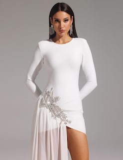 Foto 4 | Vestido De Noche Bella Barnett Bodycon De Manga Larga Con Diamantes Blancos - Venta Internacional.