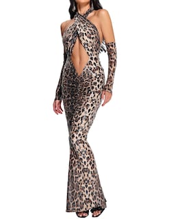 Foto 1 | Vestido Ajustado Con Estampado De Leopardo Y Lentejuelas Cruzadas De Bella Barnett - Venta Internacional.