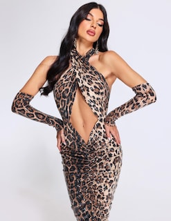 Foto 2 | Vestido Ajustado Con Estampado De Leopardo Y Lentejuelas Cruzadas De Bella Barnett - Venta Internacional.