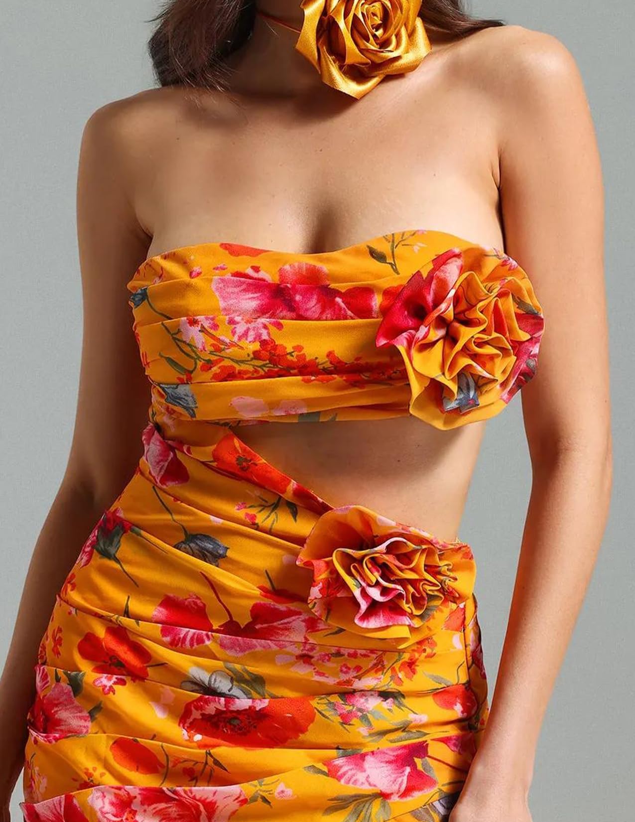 Foto 5 pulgar | Vestido Bodycon Sin Tirantes Con Estampado Floral Tropical De Bella Barnett, Naranja - Venta Internacional.