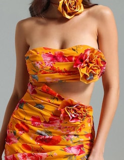 Foto 4 | Vestido Bodycon Sin Tirantes Con Estampado Floral Tropical De Bella Barnett, Naranja - Venta Internacional.