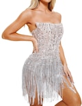 Vestido De Lentejuelas Bella Barnett Fringe Silver Cocktail Para Mujer - Venta Internacional.