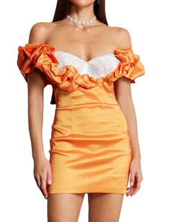 Foto 1 | Vestido Bella Barnett Con Hombros Descubiertos Y Diamantes De Imitación Naranja Satinados - Venta Internacional.