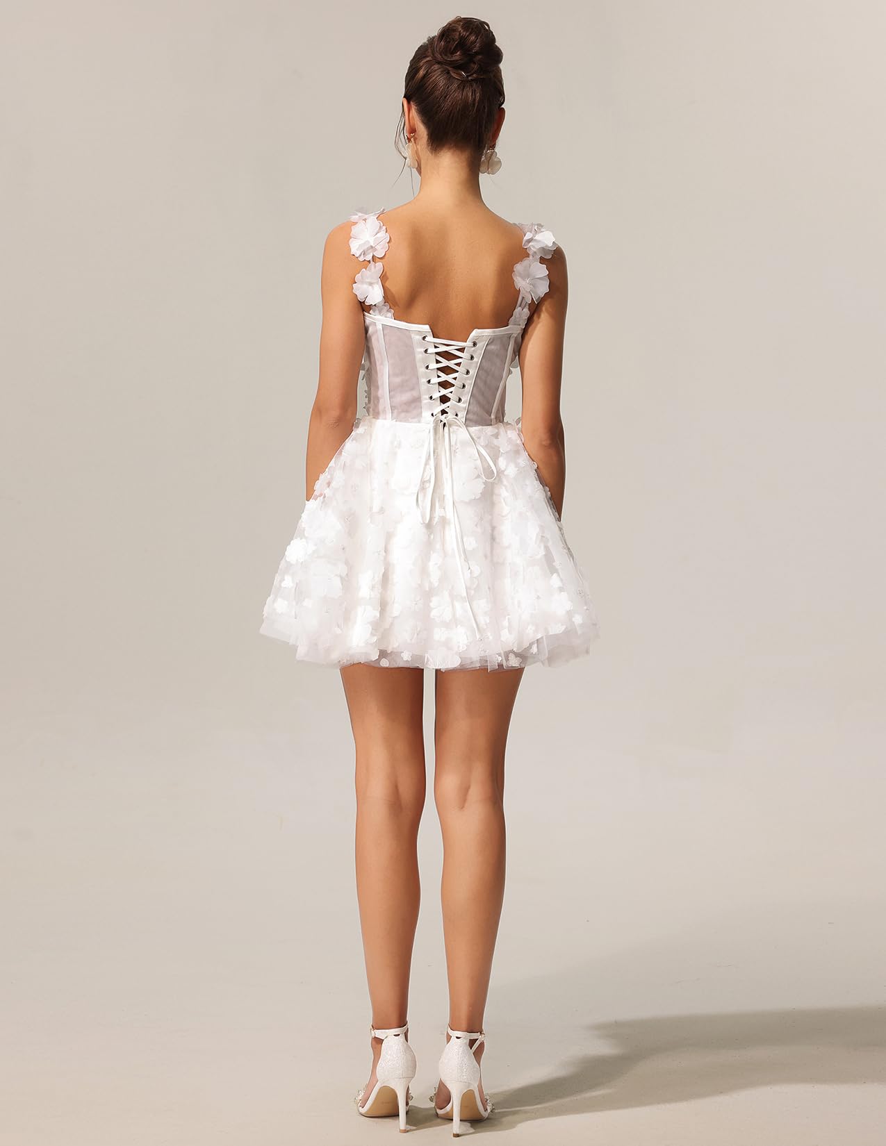 Foto 5 pulgar | Vestido Tsukko Con Flores Blancas, Encaje Y Tirantes Finos Para Mujer - Venta Internacional.