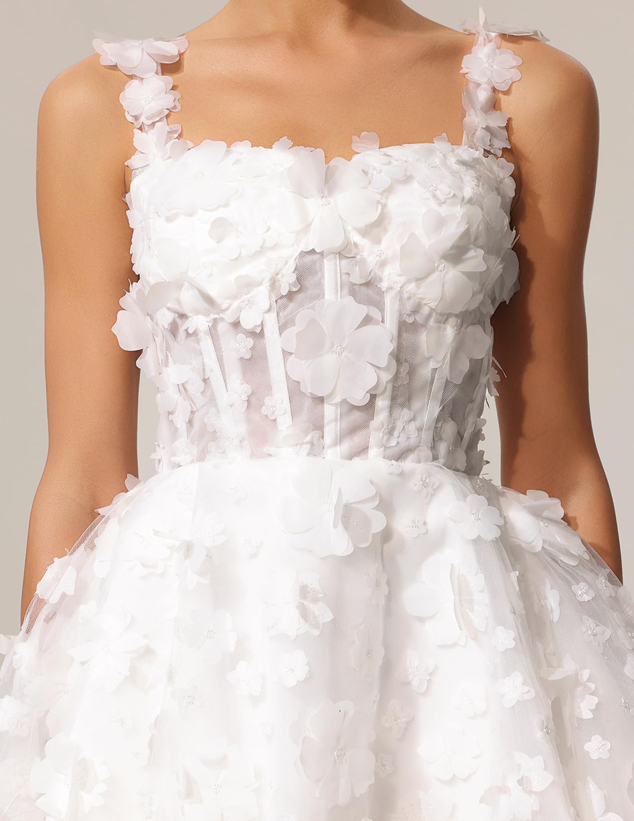 Foto 6 pulgar | Vestido Tsukko Con Flores Blancas, Encaje Y Tirantes Finos Para Mujer - Venta Internacional.