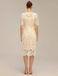 Foto 4 | Vestido Tsukko Beige De Manga Corta Con Bordado De Flores Y Cuello En V - Venta Internacional.